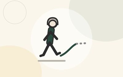 Illustration of a silver-haired woman walking beside a progress curve that flattens into a plateau