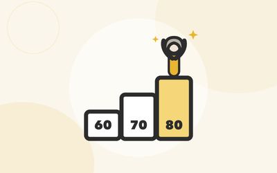 Illustration of steps labeled 60, 70, and 80 with a woman celebrating on top