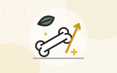 Illustration of a bone with a rising arrow and a sage leaf, natural levers lifting density