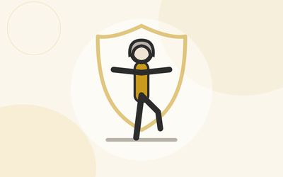 Illustration of a steady woman balancing with arms out, protected by a shield outline