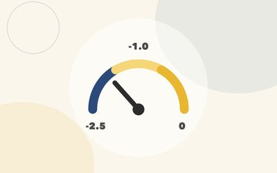 Illustration of a T-score dial marked at -2.5, -1.0, and 0