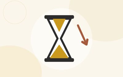 Illustration of an hourglass with sand running out beside a line trending downward