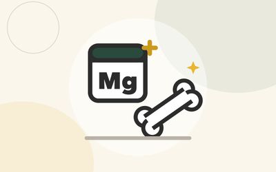 Illustration of an element tile reading Mg beside a bone with a gold sparkle