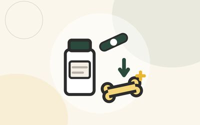 Illustration of a medication bottle and capsule beside a bone receiving a loading force arrow
