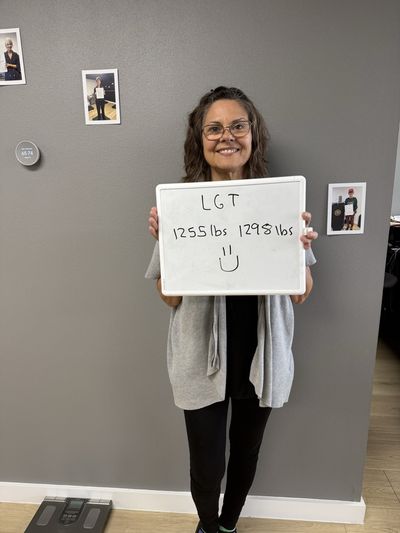 OsteoStrong member Leslie - Lower growth trigger: 1,255 lbs to 1,298 lbs