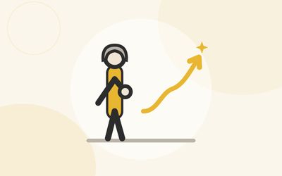 Illustration of a silver-haired woman with a hand over her heart beside a line that steadies and rises toward a gold sparkle