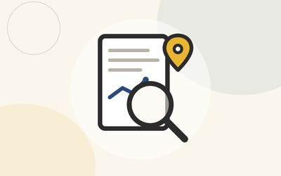 Illustration of a DEXA report with a magnifying glass and an Austin map pin