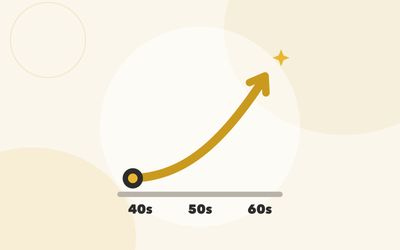 Illustration of a curve rising from the 40s through the 50s to the 60s with an arrow pointing upward