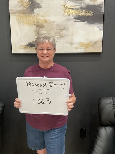 OsteoStrong member Mary Jane S. - Personal best: lower growth trigger 1,363 lbs